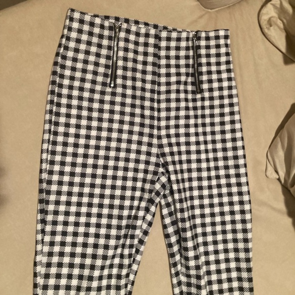 Plaid Fall Zipper Side Pouch Leggings Pants Gingham
